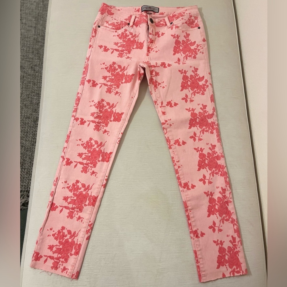 Pink Floral Print Jeans Straight Leg Rose Botanical Coquette Y2K Cottagecore